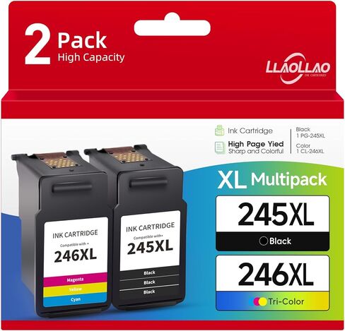LLAOLLAO Remaunfactured Ink Cartridge Replacement for Canon 245XL 246XL Combo Pack PG-245 CL-246 for Pixma MX490 MX492 TR4520 MG2522 TS3322 TS202 TR4522 MG2920 Printer (1 Black, 1 Color) in Kuwait