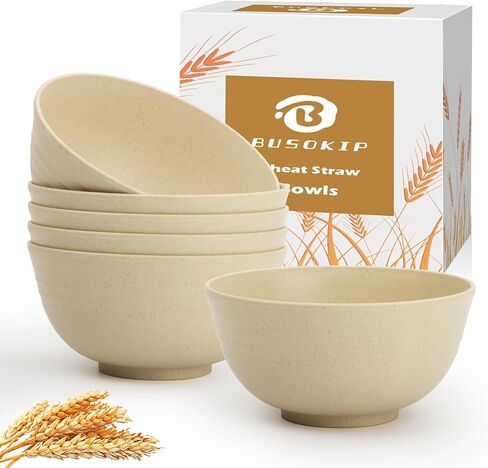 Wheat Straw Bowls Sets of 6, 26oz Plastic Bowl Reusable, Unbreakable Cereal Bowl, Microwave and Dishwasher Safe Soup Bowls for Kitchen, Camping, RV, Party - BlackBeige in Kuwait