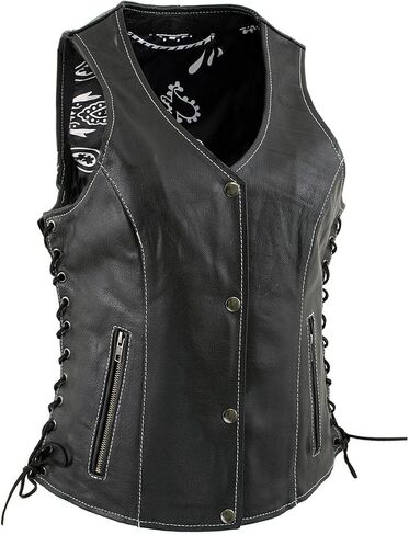 Milwaukee Leather LKL4711 Women's Black Premium Leather Motorcycle Vest with Side Lace Adjustment - X-Large in Saudi Arabia