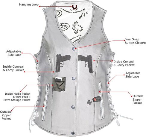 Milwaukee Leather LKL4711 Women's Black Premium Leather Motorcycle Vest with Side Lace Adjustment - X-Large in Saudi Arabia