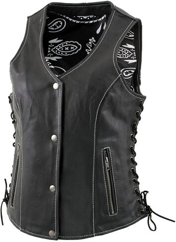 Milwaukee Leather LKL4711 Women's Black Premium Leather Motorcycle Vest with Side Lace Adjustment - X-Large in Saudi Arabia