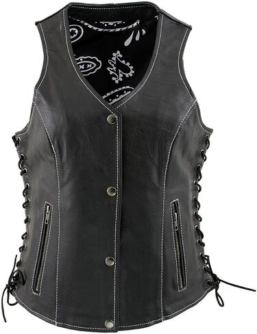 Milwaukee Leather LKL4711 Women's Black Premium Leather Motorcycle Vest with Side Lace Adjustment - X-Large in Saudi Arabia