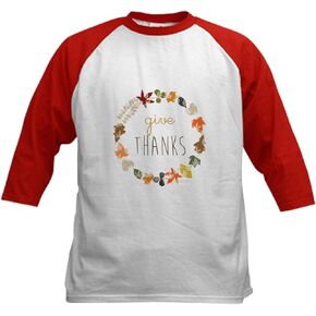 CafePress Give Thanks Baseball Jersey Kids Cotton Baseball Jersey, 3/4 Raglan Sleeve Shirt in Saudi Arabia