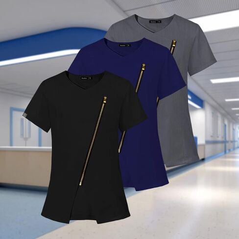 niaahinn Scrubs Top V-Neck with Zipper for Women Originals Women's Mecical Uniform Top in Saudi Arabia