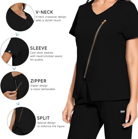 niaahinn Scrubs Top V-Neck with Zipper for Women Originals Women's Mecical Uniform Top in Saudi Arabia