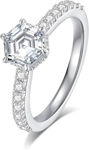 Moissanite Rings for Women Engagement Ring D Color VVS1 Sterling Silver with 18K White Gold Plated Wedding Band Promise Rings Birthday Gifts in Kuwait