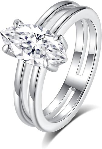 Moissanite Rings for Women Engagement Ring D Color VVS1 Sterling Silver with 18K White Gold Plated Wedding Band Promise Rings Birthday Gifts in Kuwait