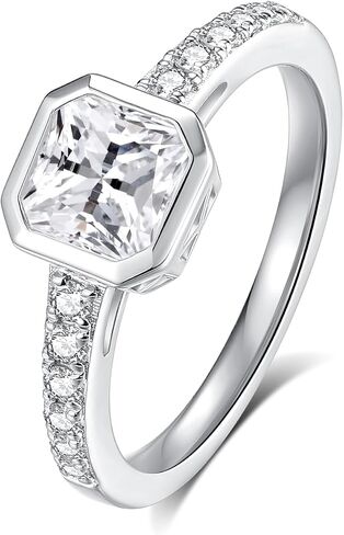 Moissanite Rings for Women Engagement Ring D Color VVS1 Sterling Silver with 18K White Gold Plated Wedding Band Promise Rings Birthday Gifts in Kuwait