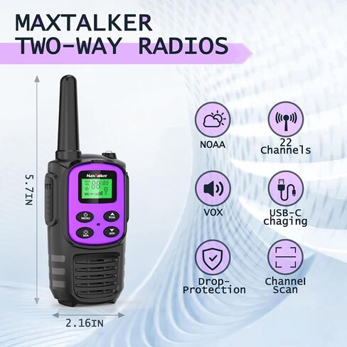 Walkie Talkies for Adults 2 Pack Long Range Rechargeable 2 Way Radios, Hiking Accessories Camping Gear Xmas Gift for Kids with 22 FRS Channel Radios, Lamp,VOX,Li-ion Battery,NOAA in Kuwait