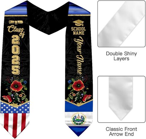 Izi Pod Personialized Salvadorans Graduation Sash ، Salvadorans American Flag Tervane 2025 ، سرق التخرج السلفادور in Kuwait