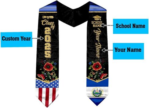 Izi Pod Personialized Salvadorans Graduation Sash ، Salvadorans American Flag Tervane 2025 ، سرق التخرج السلفادور in Kuwait