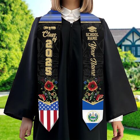 Izi Pod Personialized Salvadorans Graduation Sash ، Salvadorans American Flag Tervane 2025 ، سرق التخرج السلفادور in Kuwait