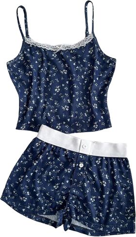 OYOANGLE Girl's 2 Pieces Outfits Floral Camisole Lace Tank Top and Button Down Shorts Clothing Summer Sets in Saudi Arabia