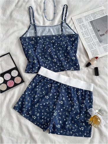 OYOANGLE Girl's 2 Pieces Outfits Floral Camisole Lace Tank Top and Button Down Shorts Clothing Summer Sets in Saudi Arabia