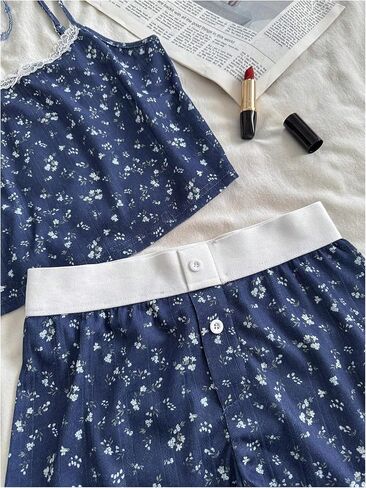 OYOANGLE Girl's 2 Pieces Outfits Floral Camisole Lace Tank Top and Button Down Shorts Clothing Summer Sets in Saudi Arabia