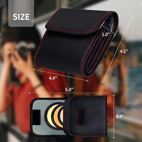 Professional Photography Filter Bag, 3-Pocket Camera Lens Filter Bag Entrainment, Waterproof And Dustproof Anti-Fall Design Suitable for 25mm-82m Filters, Pack of 2 (Red) in Kuwait