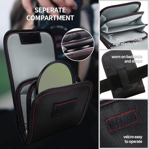 Professional Photography Filter Bag, 3-Pocket Camera Lens Filter Bag Entrainment, Waterproof And Dustproof Anti-Fall Design Suitable for 25mm-82m Filters, Pack of 2 (Red) in Kuwait