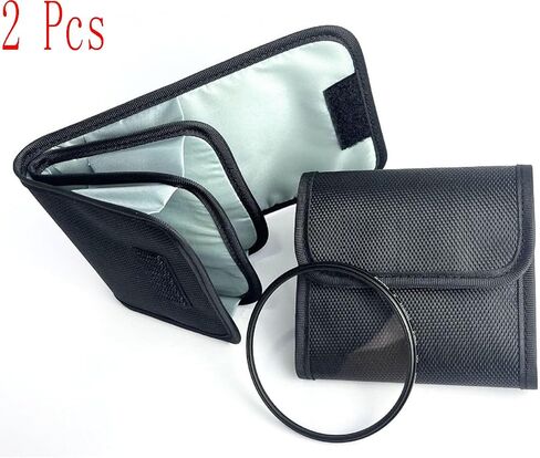 Professional Photography Filter Bag, 3-Pocket Camera Lens Filter Bag Entrainment, Waterproof And Dustproof Anti-Fall Design Suitable for 25mm-82m Filters, Pack of 2 (Red) in Kuwait