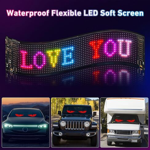 2pcs 15inx4in العيون الشيطان الضوء لزجاج الأمامي للسيارات ، Ojos LED Para Carro ، عيون LED قابلة للبرمجة للزجاج الأمامي للسيارة ، التمرير شاشة مرنة للشاحنات الصغيرة إلى المتوسطة الحجم in Kuwait