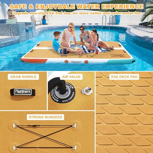 FBSPORT Inflatable Floating Dock, 10ft Inflatable Swim Platform Dock for Lake, Inflatable Water Floating Dock Mat with Non-Slip EVA Surface, Floating Island for Pool Beach Ocean Family 10x6.5x0.5ft in Saudi Arabia