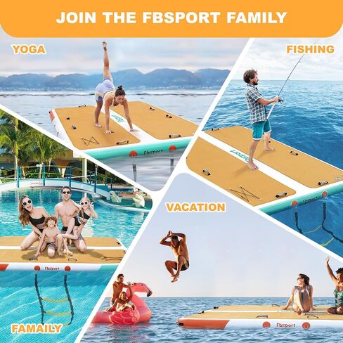 FBSPORT Inflatable Floating Dock, 10ft Inflatable Swim Platform Dock for Lake, Inflatable Water Floating Dock Mat with Non-Slip EVA Surface, Floating Island for Pool Beach Ocean Family 10x6.5x0.5ft in Saudi Arabia