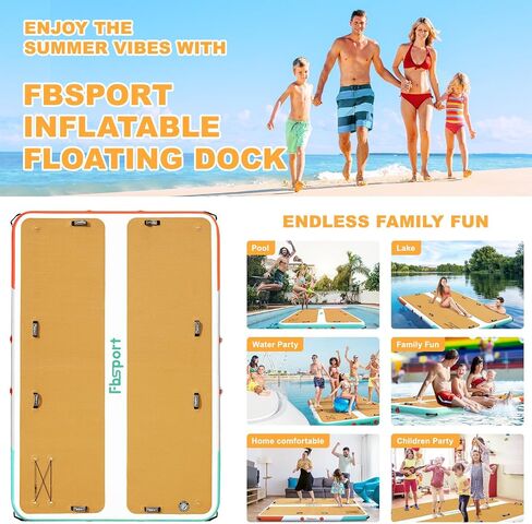 FBSPORT Inflatable Floating Dock, 10ft Inflatable Swim Platform Dock for Lake, Inflatable Water Floating Dock Mat with Non-Slip EVA Surface, Floating Island for Pool Beach Ocean Family 10x6.5x0.5ft in Saudi Arabia