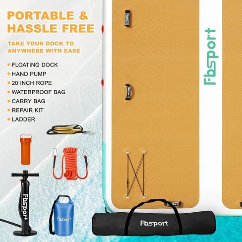 FBSPORT Inflatable Floating Dock, 10ft Inflatable Swim Platform Dock for Lake, Inflatable Water Floating Dock Mat with Non-Slip EVA Surface, Floating Island for Pool Beach Ocean Family 10x6.5x0.5ft in Saudi Arabia