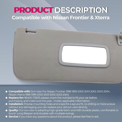 Driver & Passenger Side Sun Visor Replacement Fits for Nissan Frontier Xterra 1998-2004 Sunshade 964017Z823 964007Z823 Color Gray (Driver & Passenger Side) in Saudi Arabia