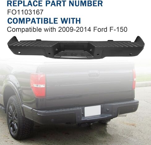 خطوة خلفية مجموعة المصد مع ثقب مستشعر الإسعافات في خطوة السيارات متوافقة مع 2009-2014 Ford F-150 استبدال# FO1103167 ، أسود in Kuwait