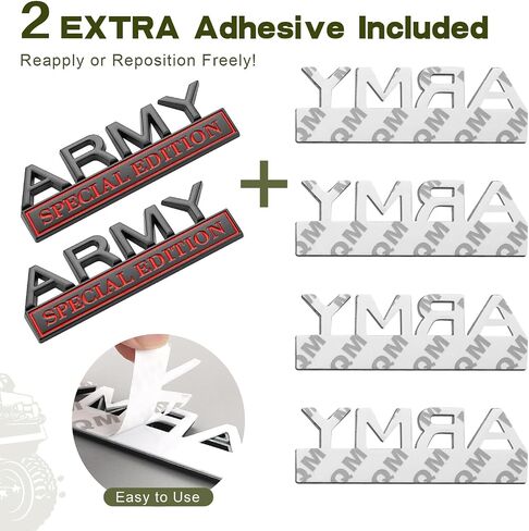 2Pack Army Edition Edition Edition مع 4 لاصق ، شارة ثلاثية الأبعاد للشاحنات ، استبدال الملصقات المعدنية المتوافقة مع مركبة عالمية ، هدايا مخضرمة للجيش للرجال (Silver & Black) in Kuwait
