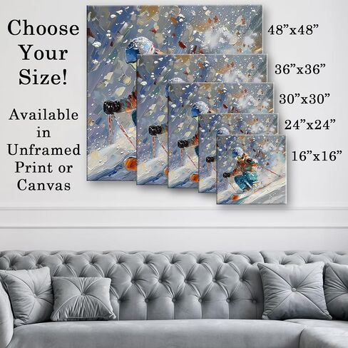 Shred Ski Art Abstract Painting 30x30 Canvas Poster – Skiing Action Winter Sports Print, Vibrant Scene, Dynamic Artistic Artwork for Cabin, Resort, Lodge, Home, Outdoor Adventure & High-Speed Skiing in Saudi Arabia
