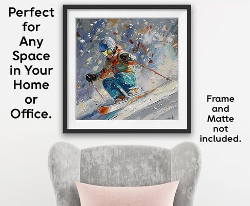 Shred Ski Art Abstract Painting 30x30 Canvas Poster – Skiing Action Winter Sports Print, Vibrant Scene, Dynamic Artistic Artwork for Cabin, Resort, Lodge, Home, Outdoor Adventure & High-Speed Skiing in Saudi Arabia