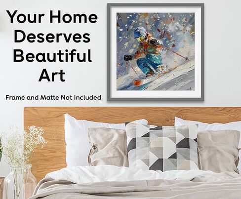Shred Ski Art Abstract Painting 30x30 Canvas Poster – Skiing Action Winter Sports Print, Vibrant Scene, Dynamic Artistic Artwork for Cabin, Resort, Lodge, Home, Outdoor Adventure & High-Speed Skiing in Saudi Arabia