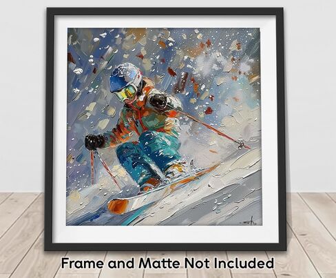 Shred Ski Art Abstract Painting 30x30 Canvas Poster – Skiing Action Winter Sports Print, Vibrant Scene, Dynamic Artistic Artwork for Cabin, Resort, Lodge, Home, Outdoor Adventure & High-Speed Skiing in Saudi Arabia