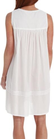 LA CERA Women's Sleeveless Cotton Embroidered Chemise, Button Front, Round Neck, Above-Knee Length, Machine Wash in Saudi Arabia