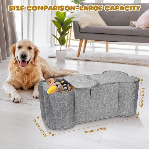 Large Dog Toy Basket, Bone Shape Dog Toy Storage Box, Foldable Fabric Dog Toy Bin for Pet toys and Pet Supplies, 26.4 * 12.6 * 9.5 Inches in Kuwait