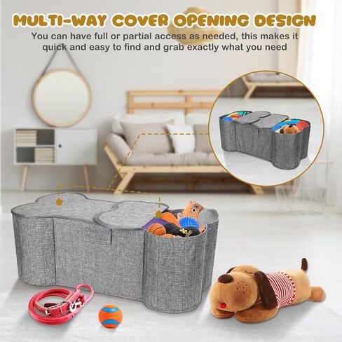 Large Dog Toy Basket, Bone Shape Dog Toy Storage Box, Foldable Fabric Dog Toy Bin for Pet toys and Pet Supplies, 26.4 * 12.6 * 9.5 Inches in Kuwait