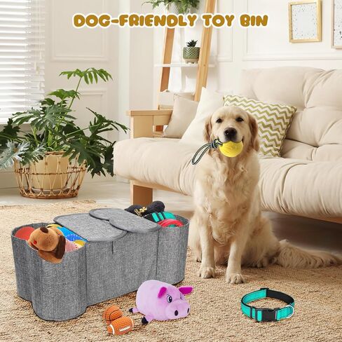 Large Dog Toy Basket, Bone Shape Dog Toy Storage Box, Foldable Fabric Dog Toy Bin for Pet toys and Pet Supplies, 26.4 * 12.6 * 9.5 Inches in Kuwait