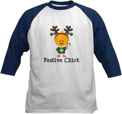 CafePress Festive Chick Kids Baseball Jersey Kids Cotton Baseball Jersey, 3/4 Raglan Sleeve Shirt in Saudi Arabia