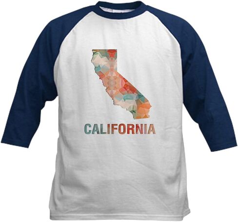 Cafepress Mosaic Map California Baseball Jersey Kids Cotton Baseball Jersey ، 3/4 Raglan Sleeve Shirt in Saudi Arabia