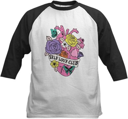 CafePress Self Love Club Heart Baseball Jersey Kids Cotton Baseball Jersey ، 3/4 Raglan Sleeve Shirt in Saudi Arabia