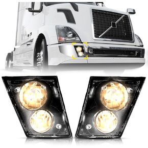 Led Fog Lights lamps Pair Set Compatible with Volvo VNL VN Truck 1997-2015 Passenger Right Driver Left Side,Replacement Fog Light Assembly （Black,Two Light） in Kuwait