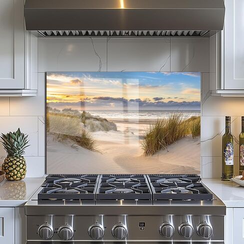 باكسبلاش الزجاج المقسى للمطبخ ， splashback موقد ، باكسبلاش زجاج الشاطئ ، يستخدم لحماية جدار المطبخ والديكور ، سهل التثبيت والتنظيف. (30x20 '') in Kuwait