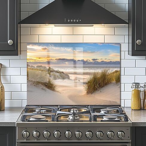 باكسبلاش الزجاج المقسى للمطبخ ， splashback موقد ، باكسبلاش زجاج الشاطئ ، يستخدم لحماية جدار المطبخ والديكور ، سهل التثبيت والتنظيف. (30x20 '') in Kuwait