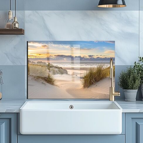 باكسبلاش الزجاج المقسى للمطبخ ， splashback موقد ، باكسبلاش زجاج الشاطئ ، يستخدم لحماية جدار المطبخ والديكور ، سهل التثبيت والتنظيف. (30x20 '') in Kuwait