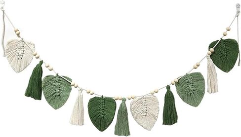 MSUIINT Wall Hanging Tassels, Green Tassel Garland with Wood Bead, Boho Wall Hanging Tassels Bunting Banner, Warm Earth Tone Yarn Tassel Garland with Wood Beads Smash Banner (A) in Kuwait