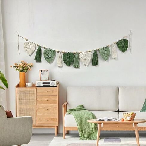 MSUIINT Wall Hanging Tassels, Green Tassel Garland with Wood Bead, Boho Wall Hanging Tassels Bunting Banner, Warm Earth Tone Yarn Tassel Garland with Wood Beads Smash Banner (A) in Kuwait
