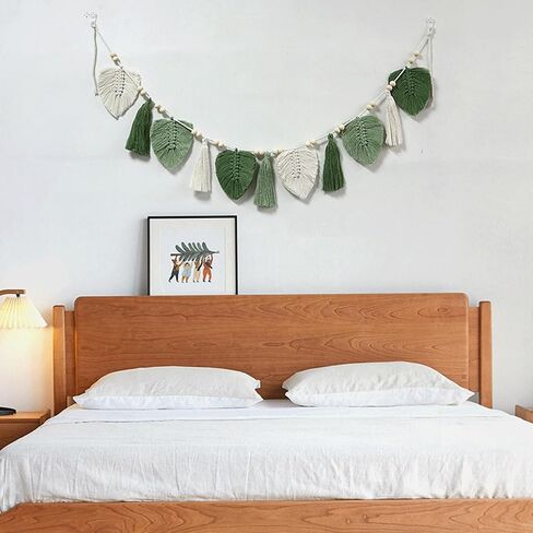 MSUIINT Wall Hanging Tassels, Green Tassel Garland with Wood Bead, Boho Wall Hanging Tassels Bunting Banner, Warm Earth Tone Yarn Tassel Garland with Wood Beads Smash Banner (A) in Kuwait