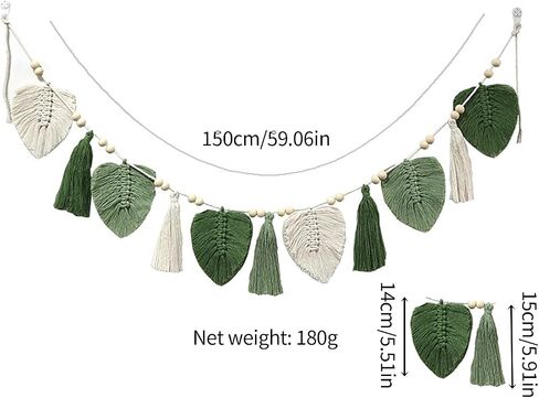 MSUIINT Wall Hanging Tassels, Green Tassel Garland with Wood Bead, Boho Wall Hanging Tassels Bunting Banner, Warm Earth Tone Yarn Tassel Garland with Wood Beads Smash Banner (A) in Kuwait