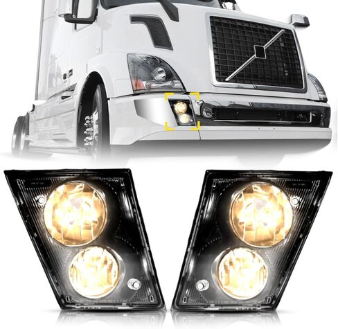 Led Fog Lights lamps Pair Set Compatible with Volvo VNL VN Truck 1997-2015 Passenger Right Driver Left Side,Replacement Fog Light Assembly （Black,Two Light） in Kuwait